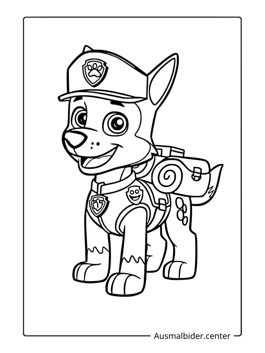 Chase Paw Patrol Ausmalbild Bereit und fröhlich.