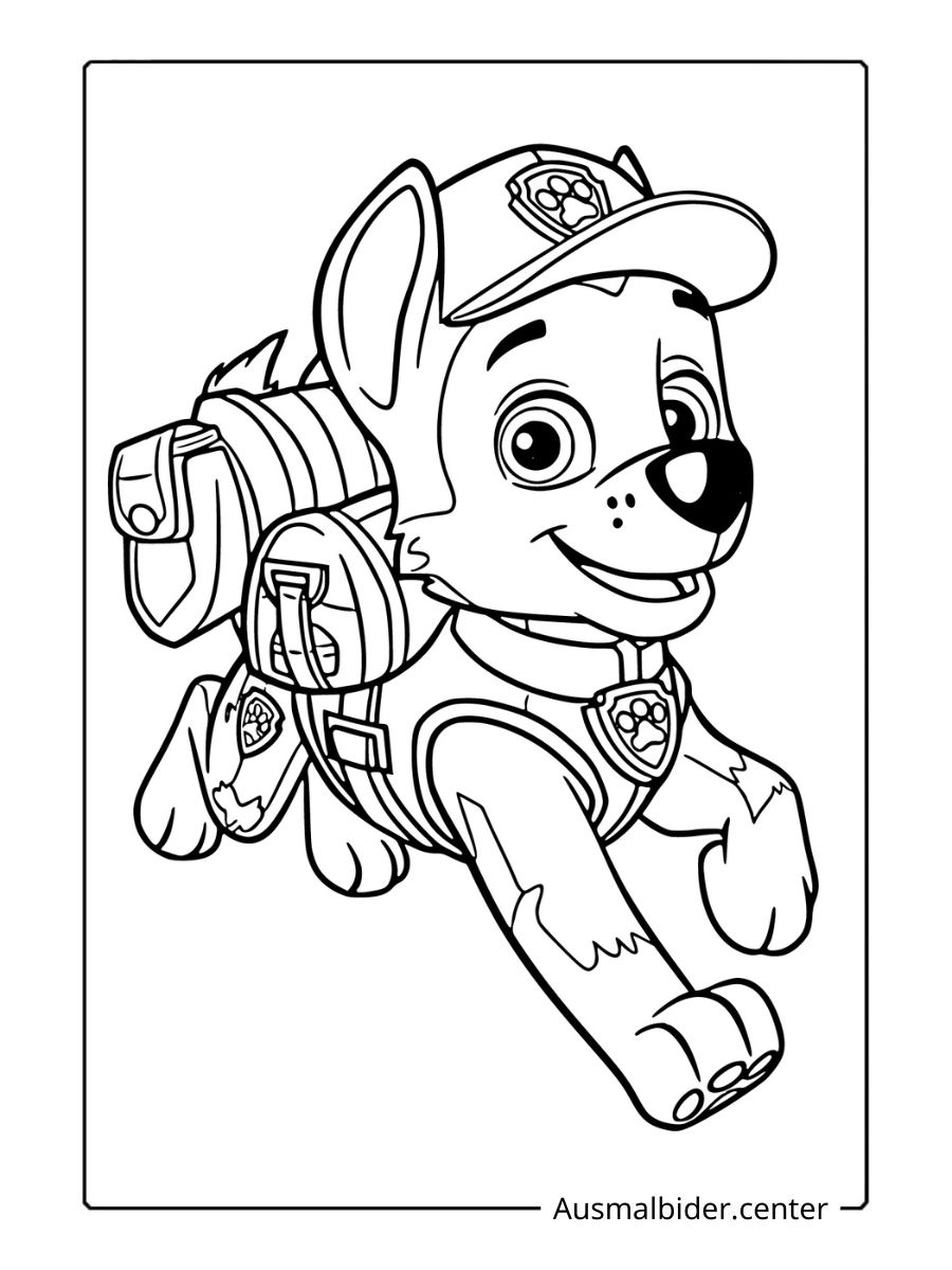 Chase Paw Patrol Ausmalbild in Aktion.