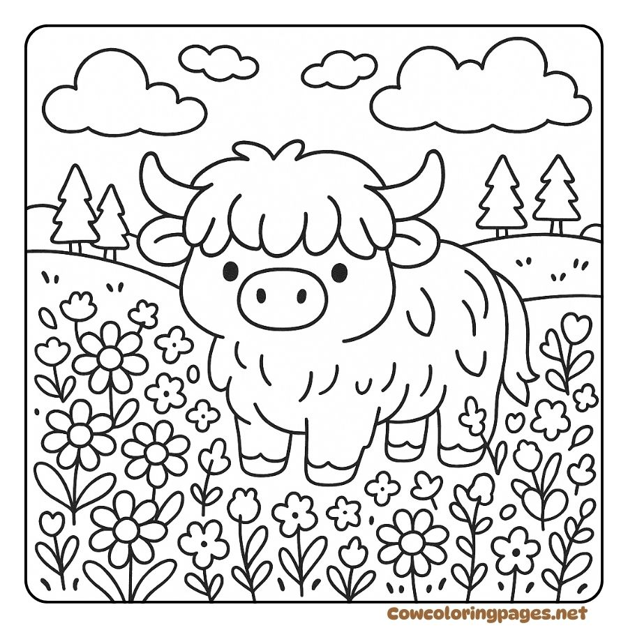 Baby Cow Coloring Pages In a Dreamy Flower Field