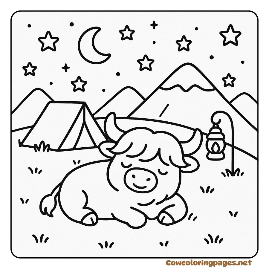 Baby Cow Coloring Pages Sleeping Under the Stars