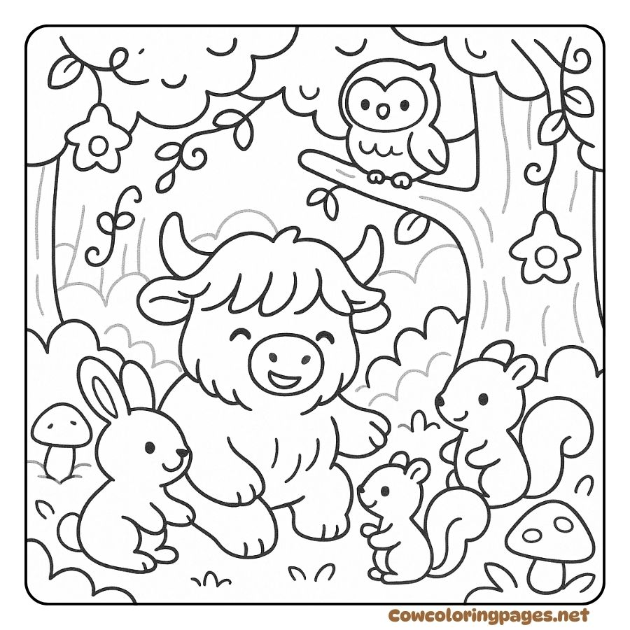 Baby Cow Coloring Pages Playing with Wild Animals