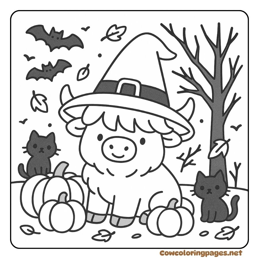 Cute Baby Cow Coloring Pages Dressed in Halloween Costumes