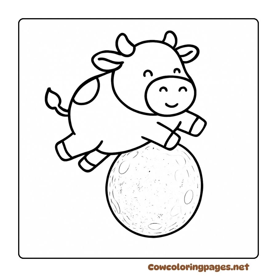 Coloring Page of a Cow Jumping Over the Giant Full Moon