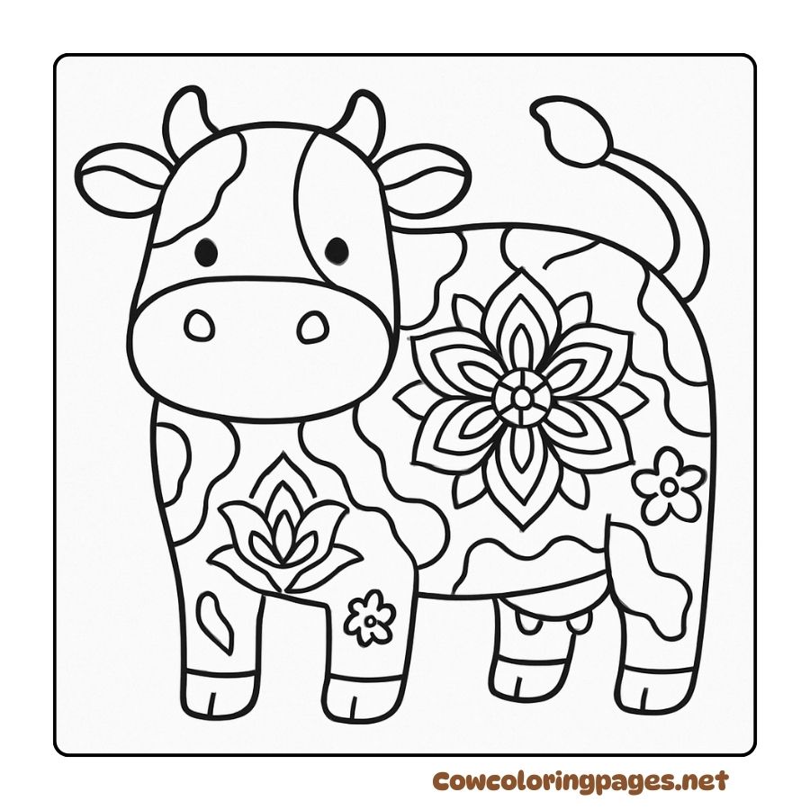 Cow Coloring Page with Unique Creative Decorative Patterns