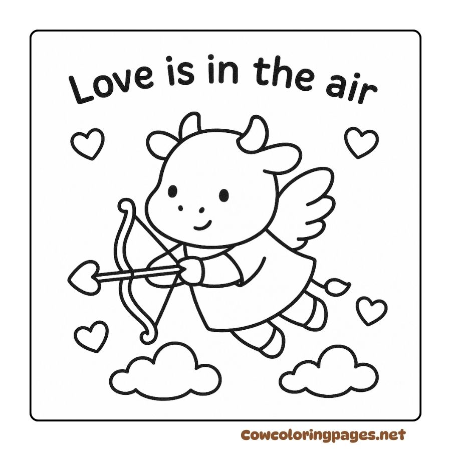 Coloring pages of Cupid cows and love arrows