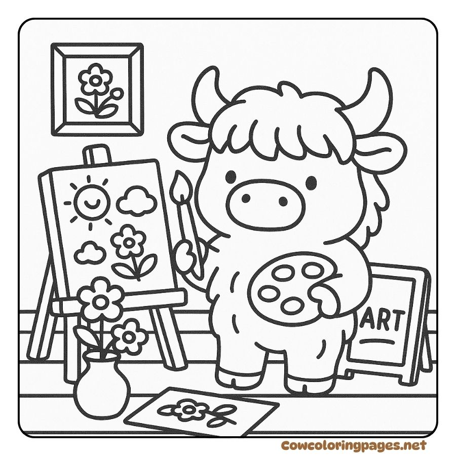 Coloring page of a cow drawing colorful pictures