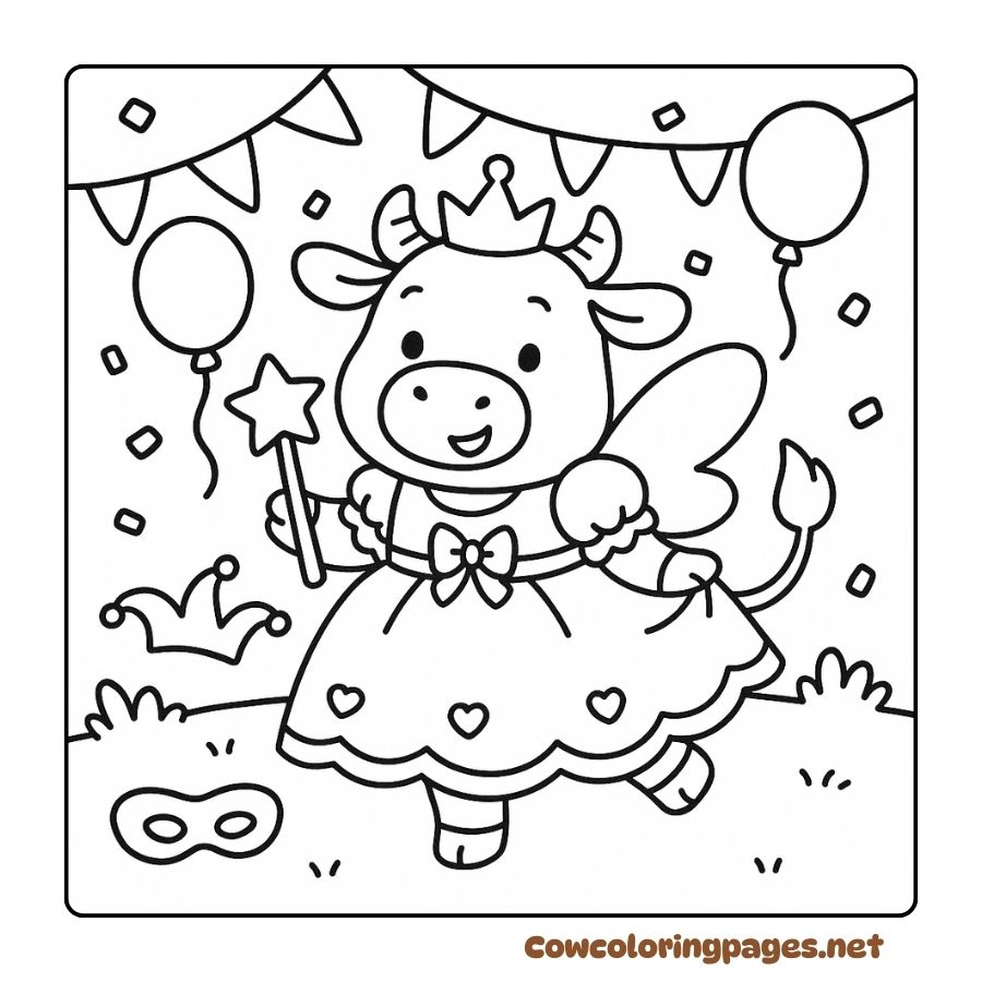 Coloring Page Cow Transforming into a Magical Princess
