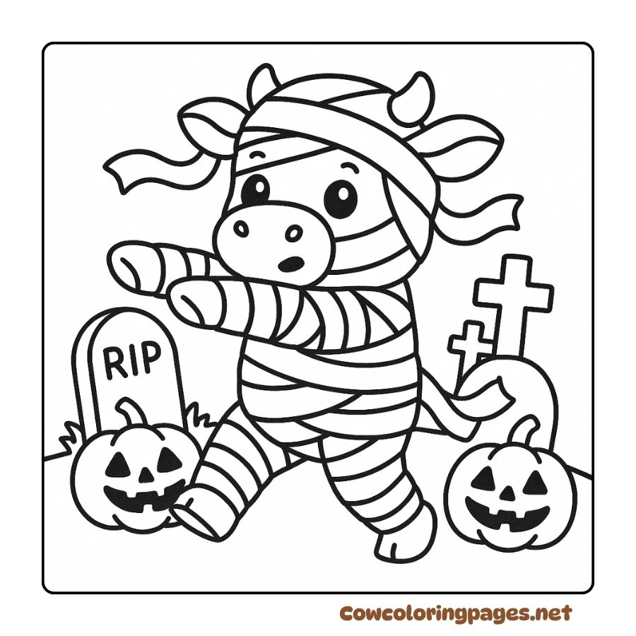 Mummy Cow Coloring Page Walking Through a Creepy Tomb