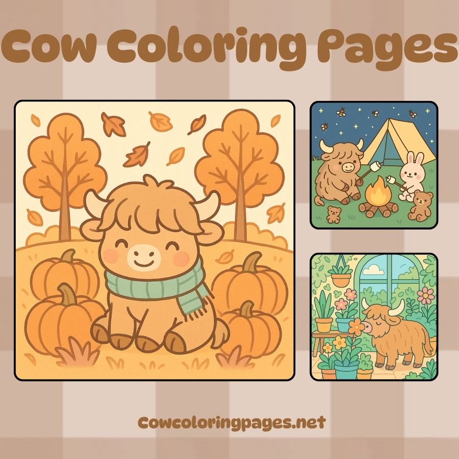 Cow enjoys pumpkins campfire and flower garden