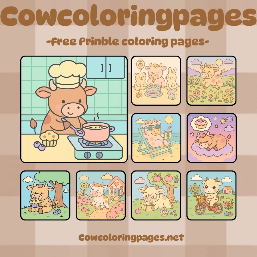 Blueberry cute cow coloring page