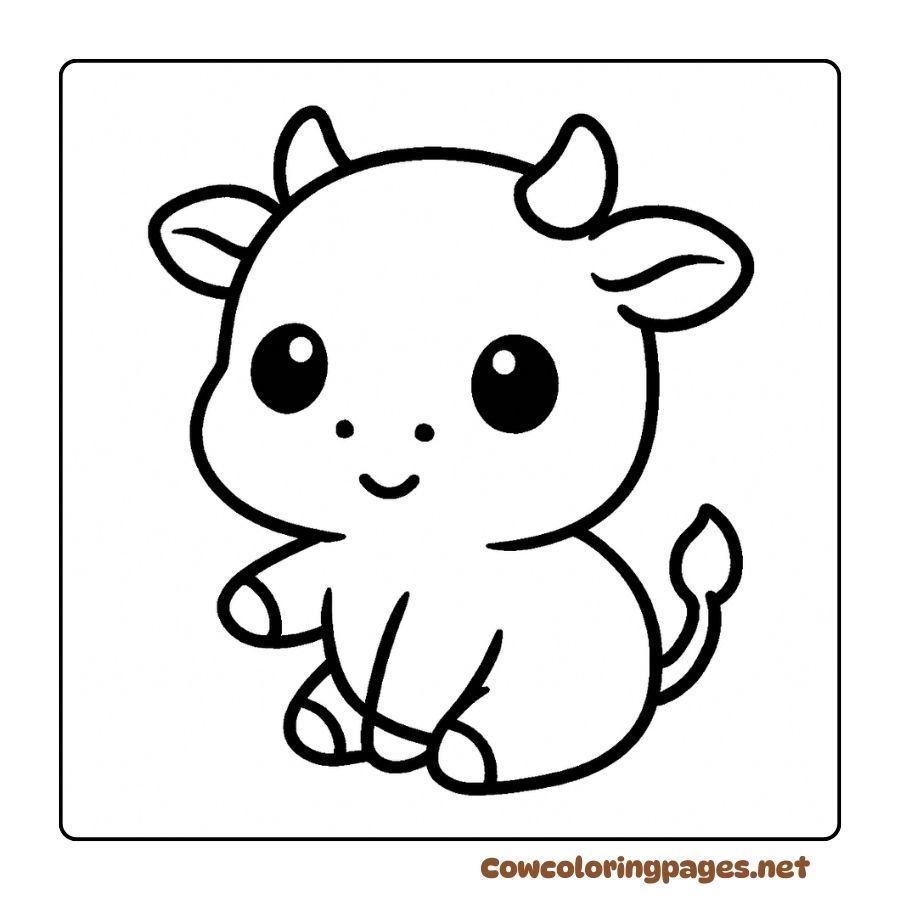 Cute and simple baby cow sitting coloring page