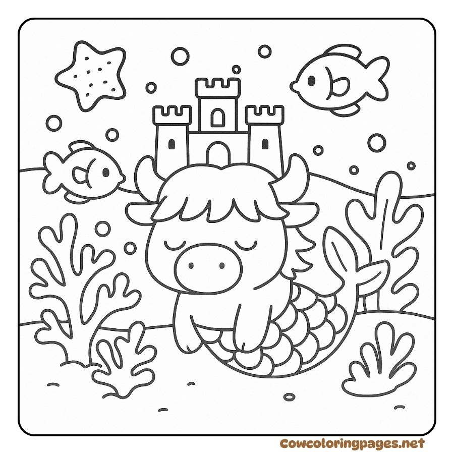 Mermaid Cow Coloring Pages Swimming in the Ocean World