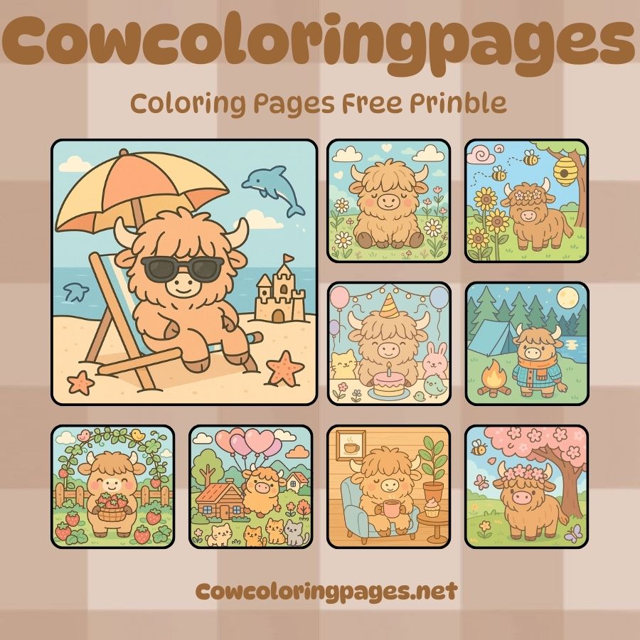 Coloring pages fun scenes of a cheerful cow in daily adventures